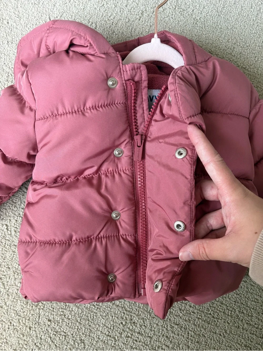 Baby Puffer Jacket in Dusty Rose - Cozy Hooded Winter Coat